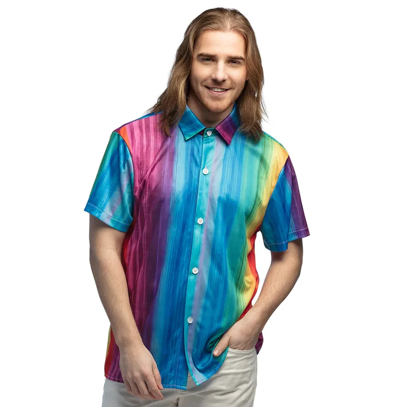 Blouse Relaxed Rainbow Stripes Heren