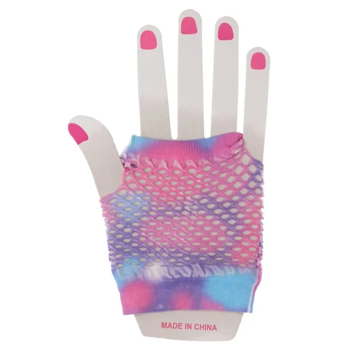 Party handschoenen visnet paars/blauw/roze