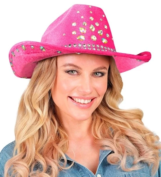 Cowboyhoed roze met diamanten Daan