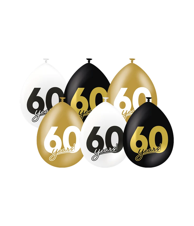 Ballonnen Celebration 60 Jaar Wit/Goud/Zwart (6st)