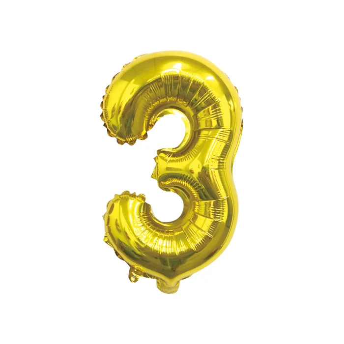 Folieballon cijfer 3 goud - 70 cm