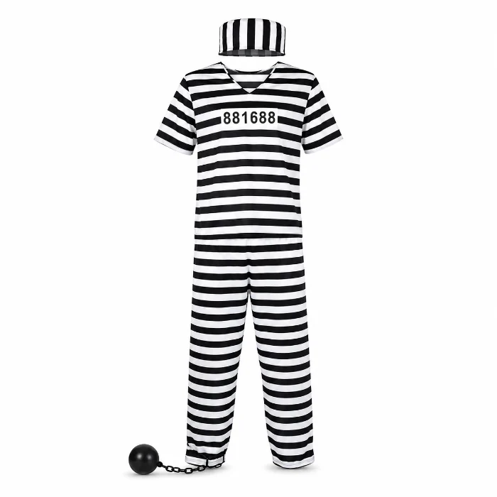 Kostuum gevangene one size zwart/wit
