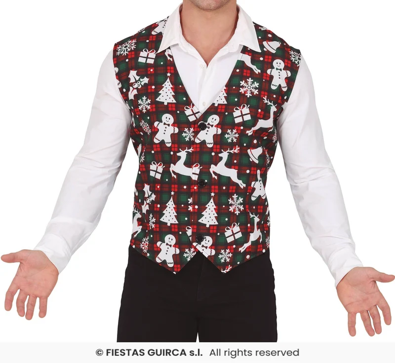 Kerstmis Gilet Rood/Groen Squares