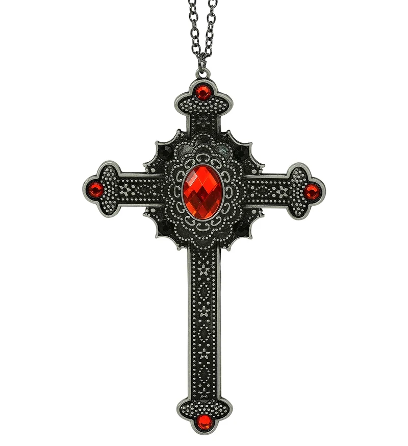 Ketting kruis met rode juwelen Lotte