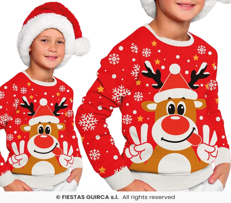 Foute Kerst Sweater Crazy Rendier Rood Kind