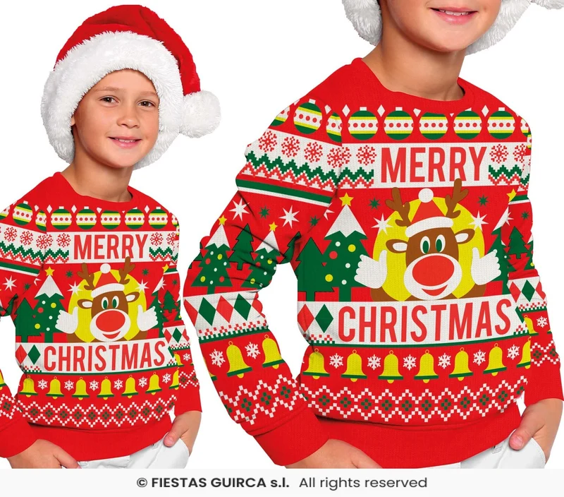 Foute Sweater Merry Christmas Rendier Rood Kind