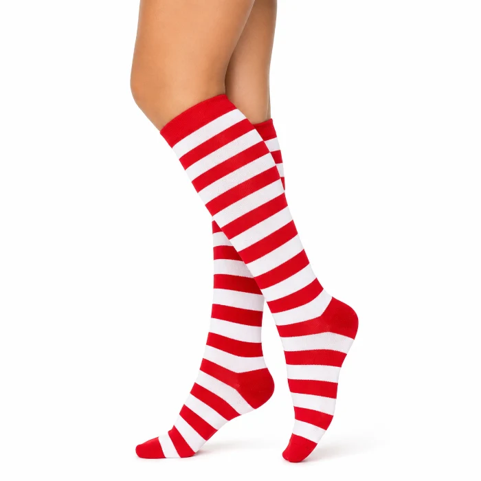 Kousen gestreept rood/wit one size