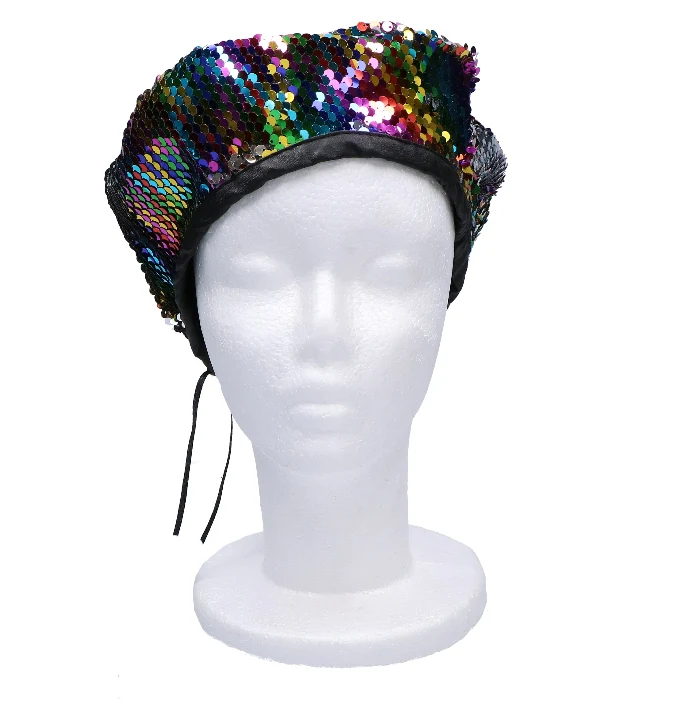 Baret met pailletten regenboog one size
