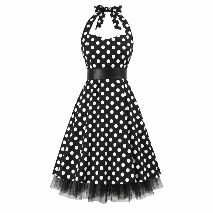 Jurk twenties stippen zwart/wit one size