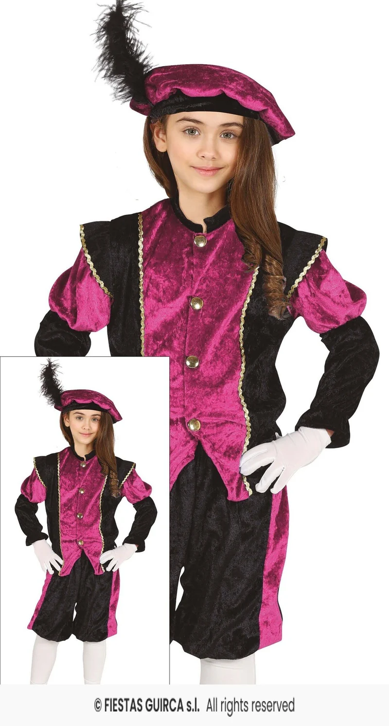 Piet Verkleedpak Kind Pink/Zwart Morena