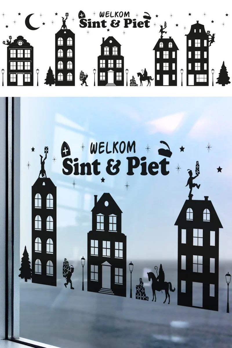 Raamstickers Welkom Sint en Piet Groot (150x50cm)