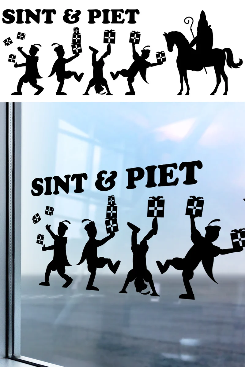 Sinterklaas Raamstickers Cadeautjes Zwart (90x32cm)