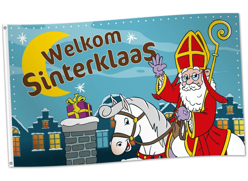 Vlag Welkom Sinterklaas Cartoon (150x90cm)