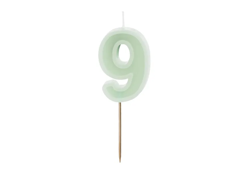 Verjaardagskaars Cijfer 9 Lichtgroen (6cm)
