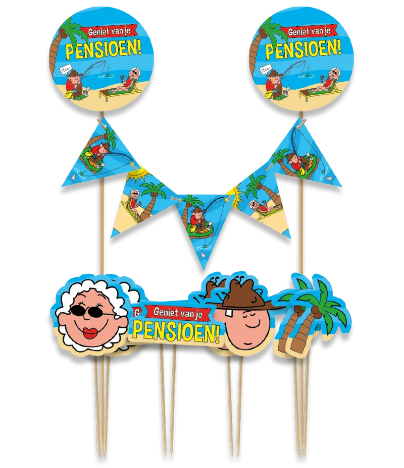 Taartdecoratie Geniet van je Pensioen Cartoon (9st)