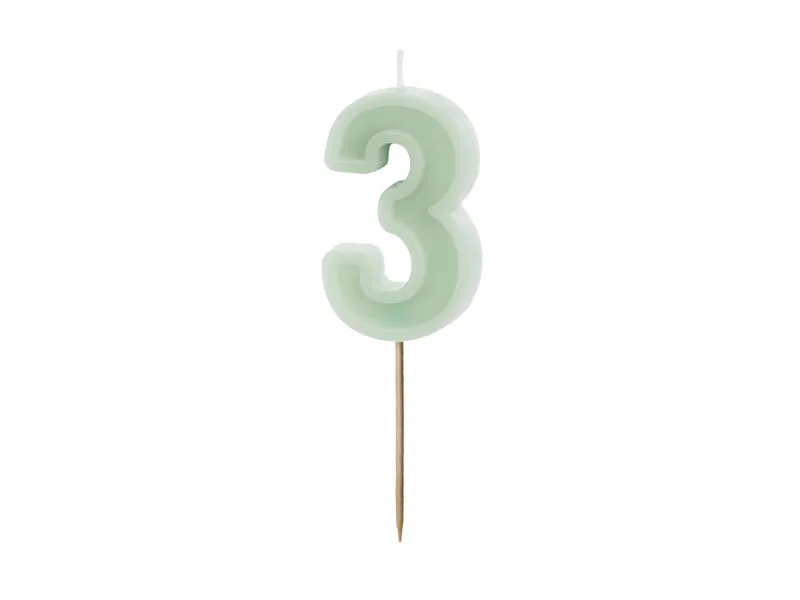 Verjaardagskaars Cijfer 3 Lichtgroen (6cm)