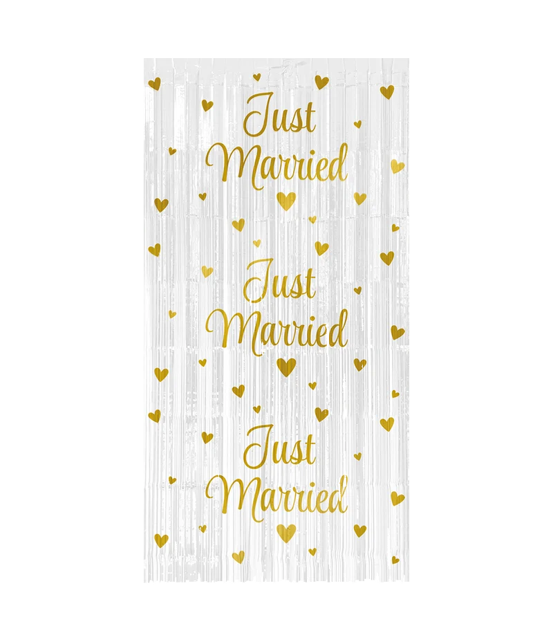 Feestgordijn Just Married Wit/Goud