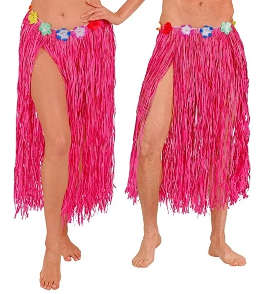 Hawaiirokje roze met bloemenriem 80cm Mees