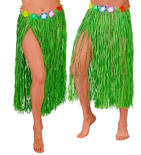 Hawaiirokje groen met bloemenriem 80cm Eva