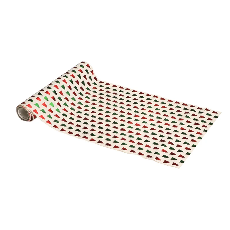 Tafelloper Metallic Kerstbomen Rood/Groen (28cm x 3m)