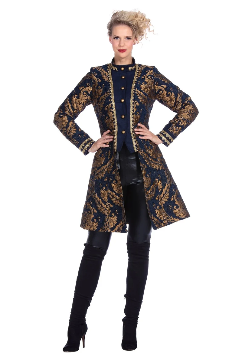 Brokaat Jas Blauw/Goud Dames Luxe