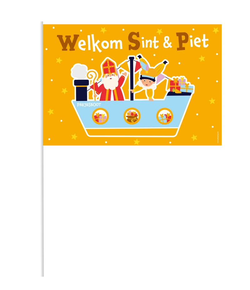 Zwaaivlaggetje Welkom Sint & Piet Cartoon Vigo