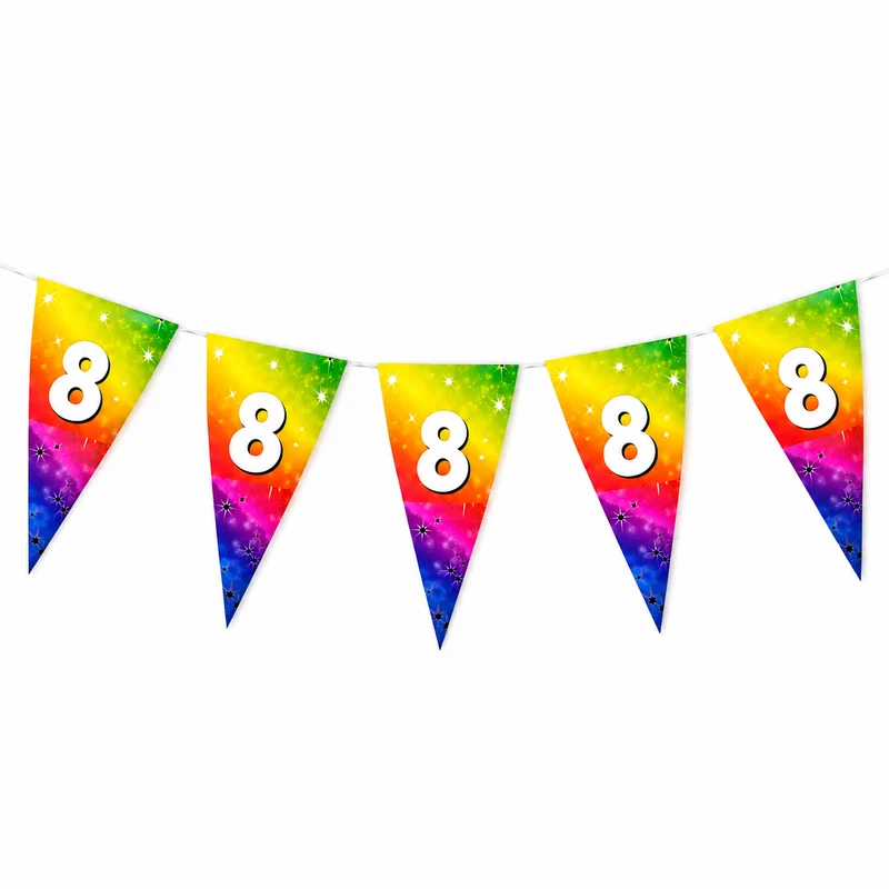 Vlaggenlijn regenboog 8 jaar - 6m (15 vlaggen)