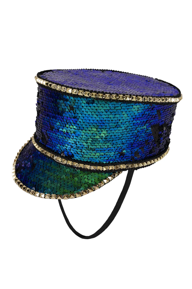 Kolbak fanfare hoed Pailletten paars/turquoise