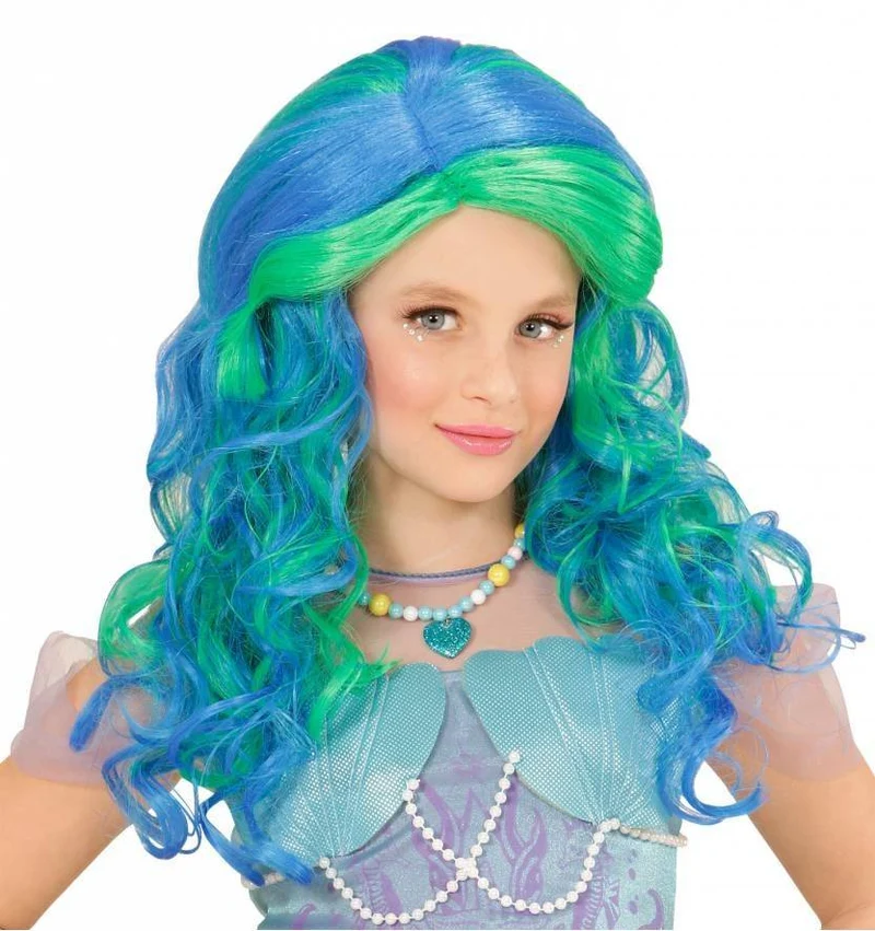 Zeemeermin pruik kind blauw/groen
