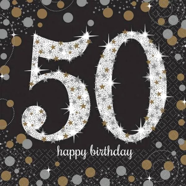 Servetten 50 jaar Sparkling zilver/goud
