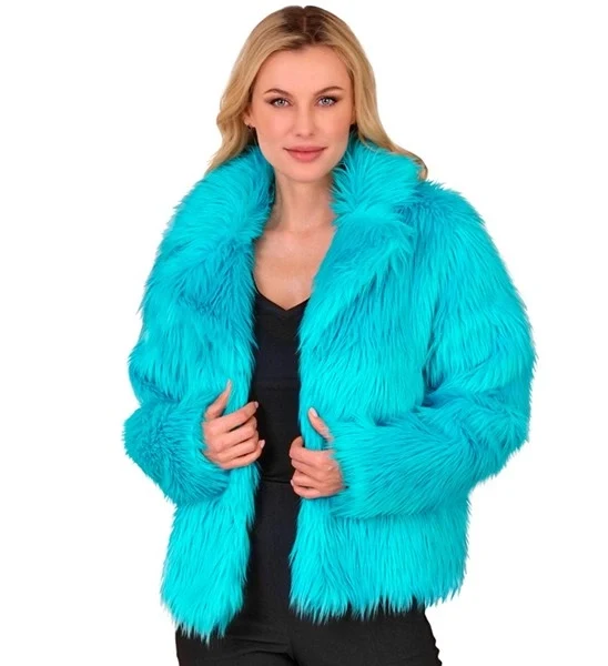 Bontjas pluche dames turquoise kostuum Isa