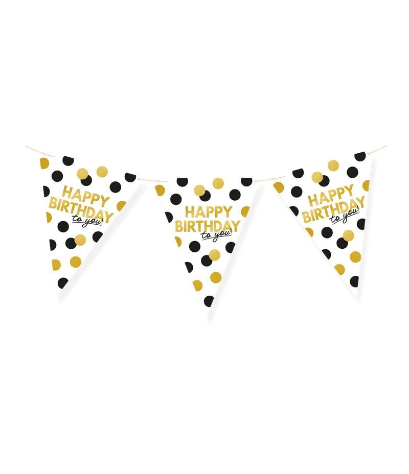 Vlaggenlijn Celebration Happy Birthday Wit/Goud/Zwart