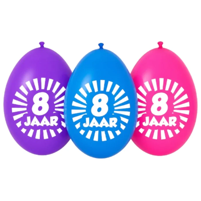 Ballonnen 8 jaar meerkleurig 30 cm - 10 stuks