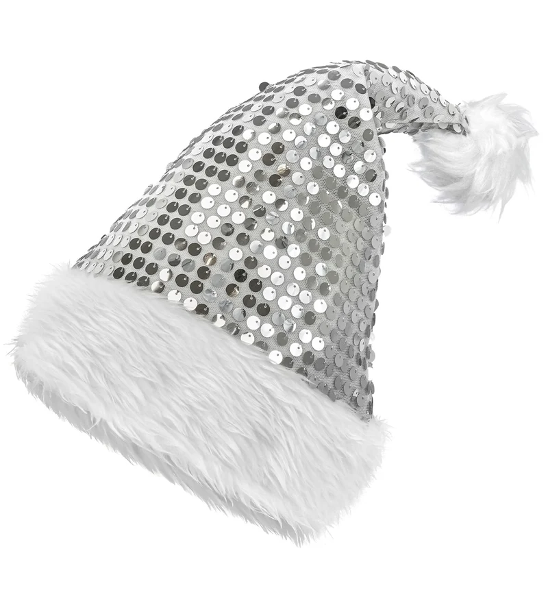 Kerstman muts pluche en pailletten zilver Milan