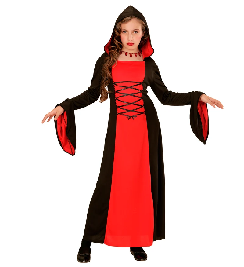 Rood met zwarte Gothic lady jurk voor kids