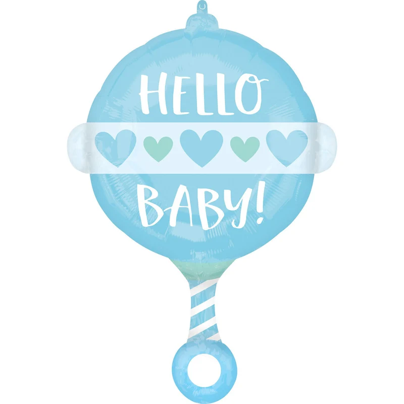 Folieballon Hello Baby Blauw Rammelaar