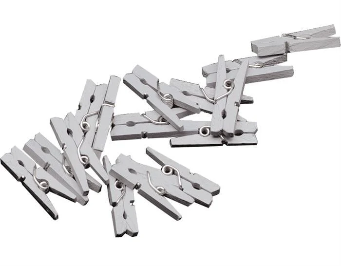 Miniknijpers Hout Zilver - 20 Stuks
