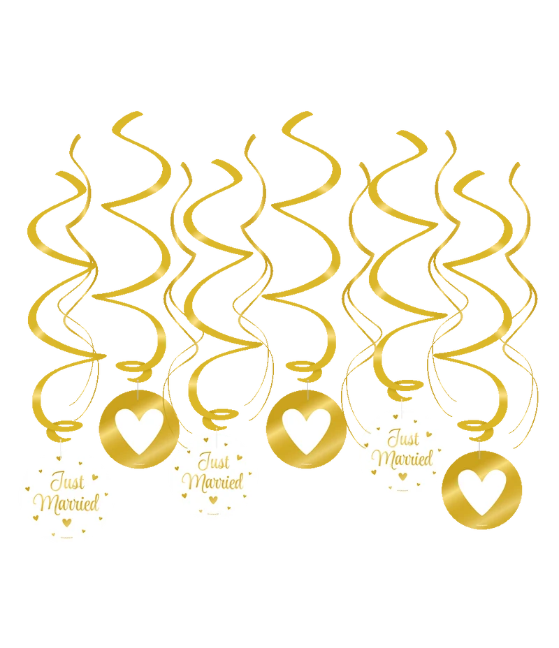 Hangdecoratie Swirl Just Married Goud (12st)