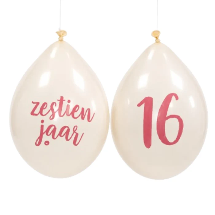 Ballonnen 16 jaar wit/roségoud 30 cm - 10 stuks