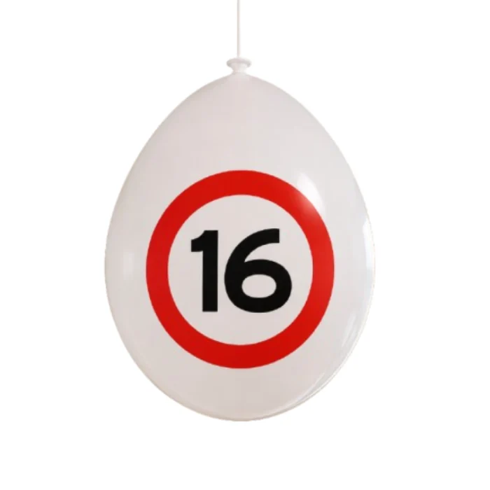 Ballonnen 16 jaar rood/wit 30 cm - 10 stuks