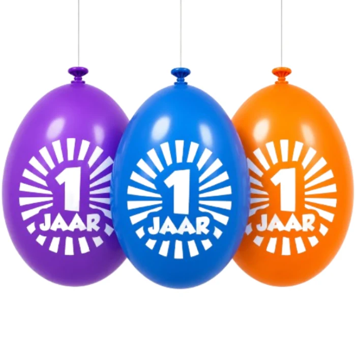 Ballonnen 1 jaar meerkleurig 30 cm - 10 stuks