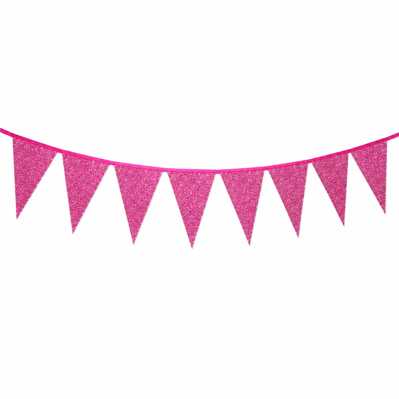 Vlaggenlijn glitter roze groot - 6m (10 vlaggen)