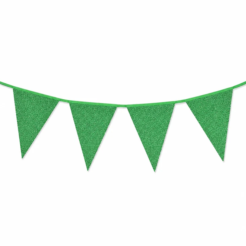 Vlaggenlijn glitter groen groot - 6m (10 vlaggen)