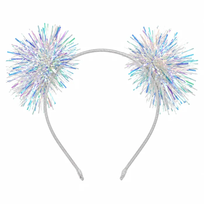 Diadeem pompom holografisch wit