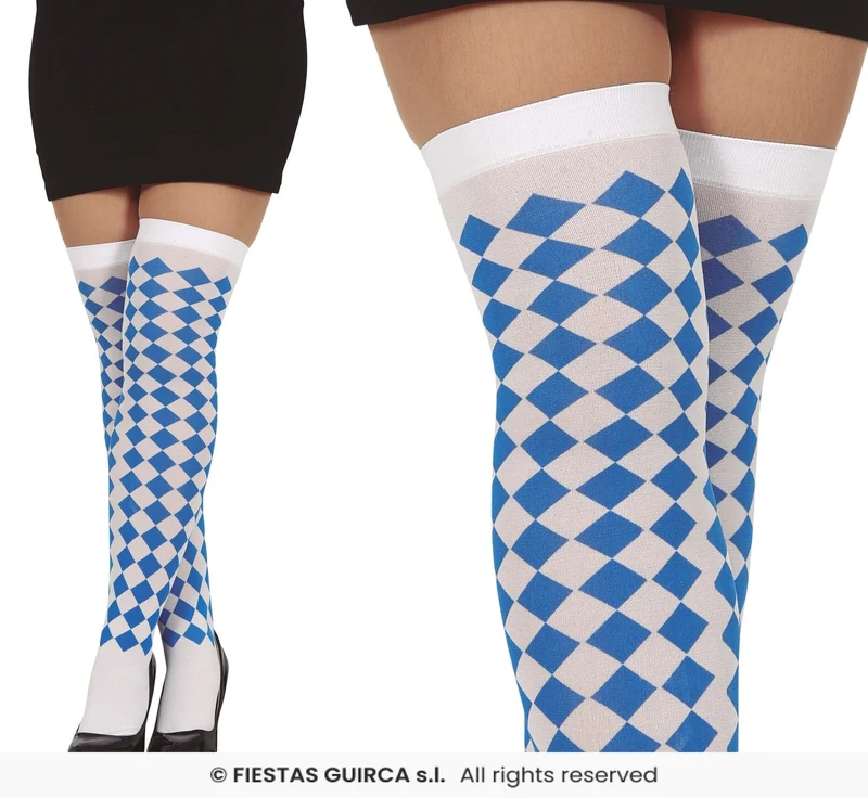 Oktoberfest Kousen Blauw/Wit Geruit