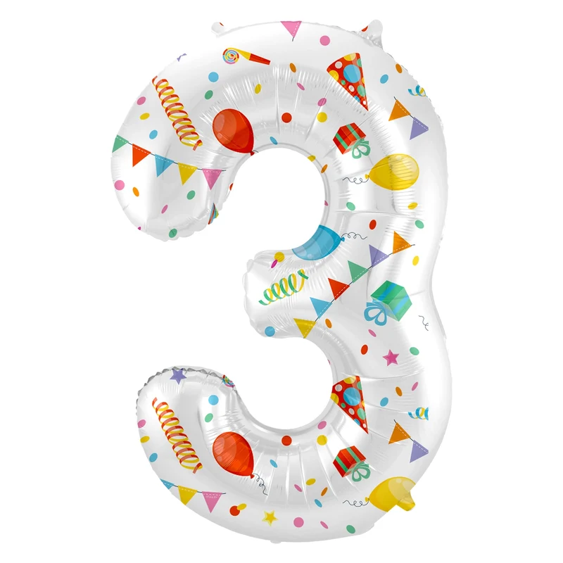 Folieballon Cijfer 3 Joyful Party - 86 cm