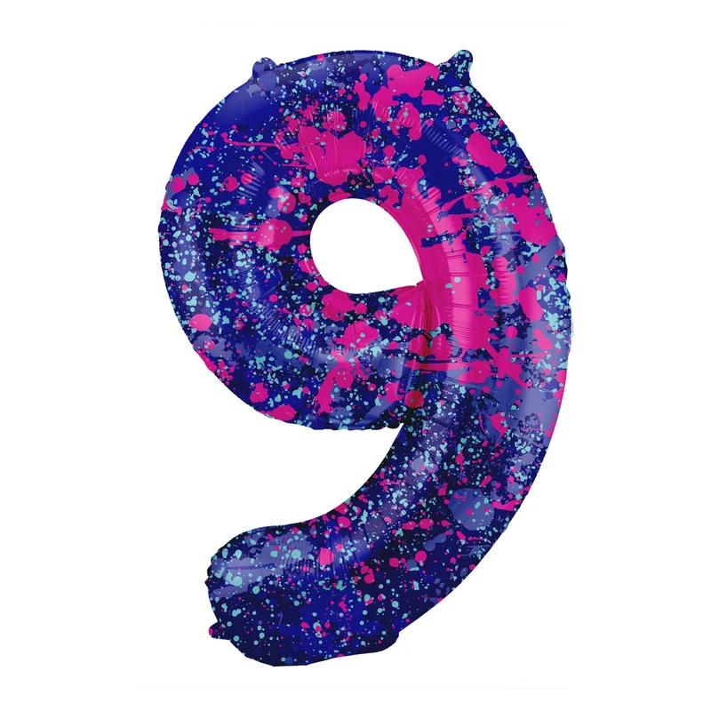 Folieballon Cijfer 9 Paint Splash - 86 cm