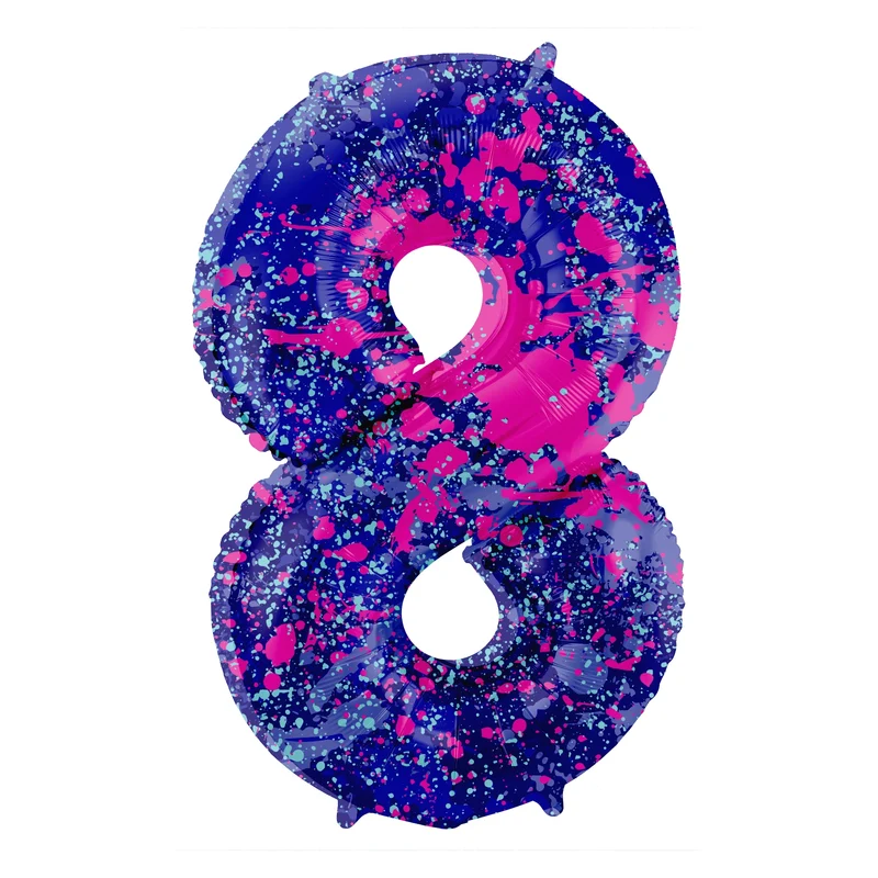 Folieballon Cijfer 8 Paint Splash - 86 cm