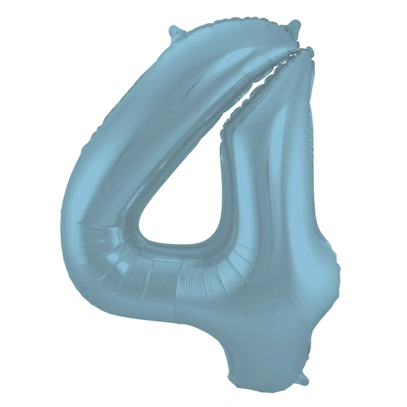 Folieballon Pastel Blauw Metallic Mat Cijfer 4 (86cm)