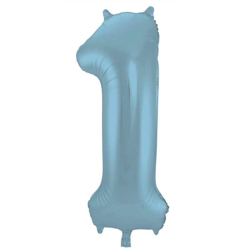 Folieballon Pastel Blauw Metallic Mat Cijfer 1 (86cm)
